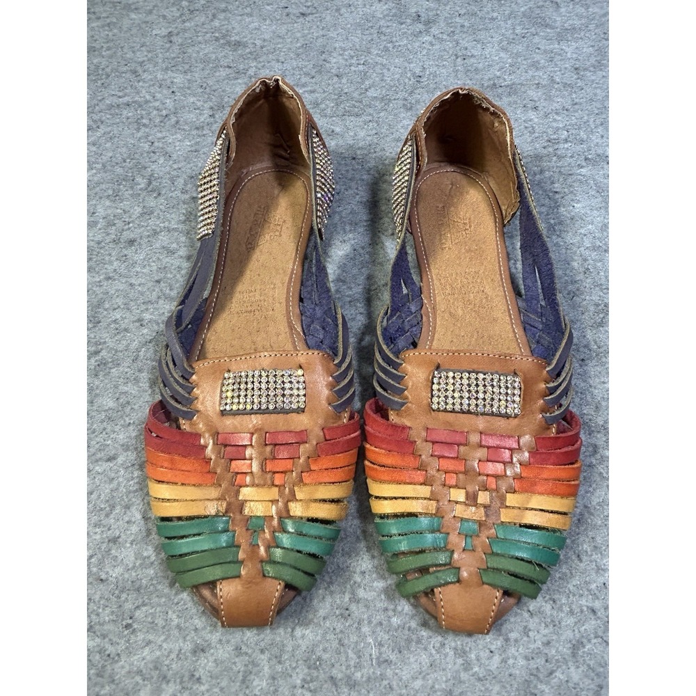 Rainbow Authentic  MAYA Mexican Huaraches Leather Sandals Boho Rhinestone 9.5/10